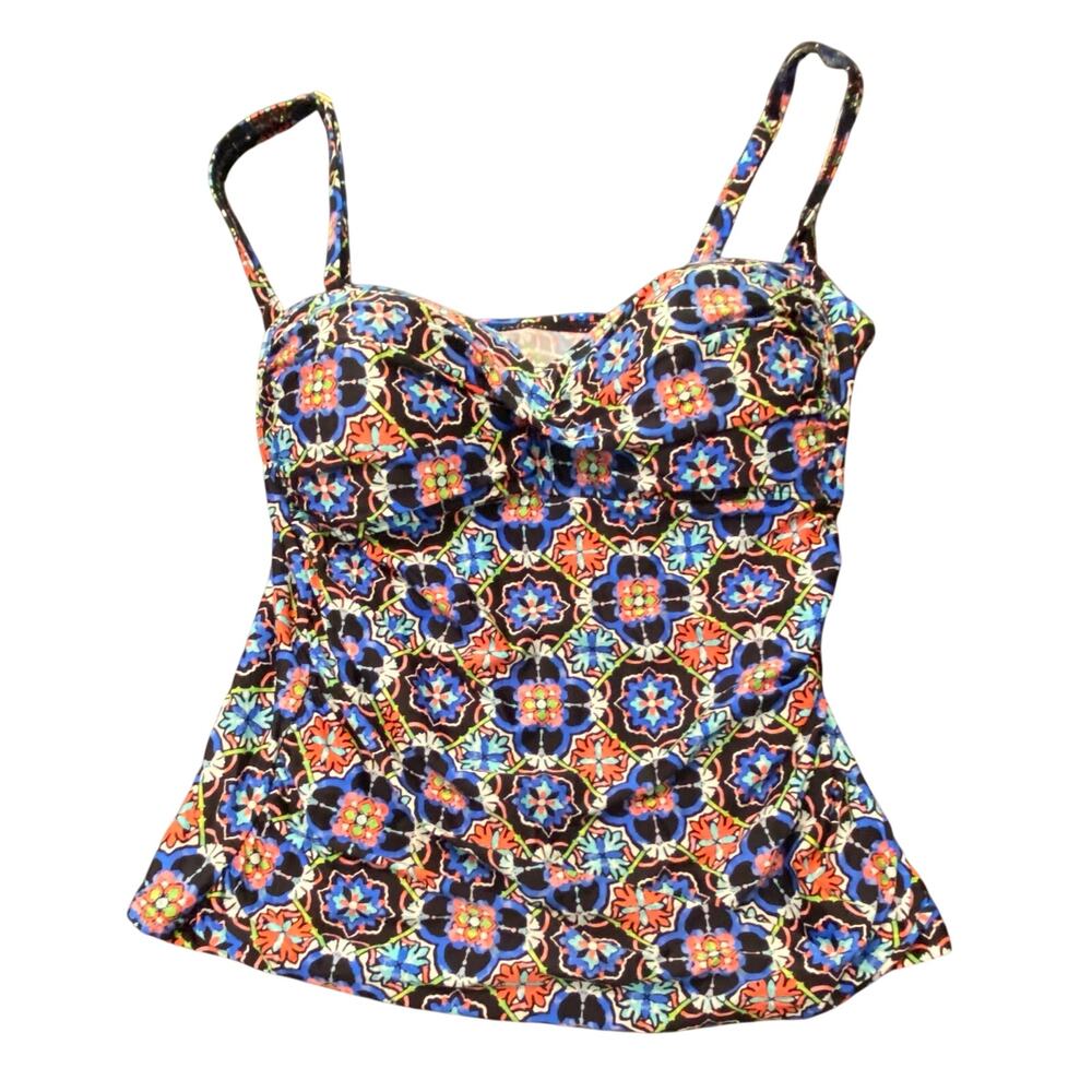 La Blanca Tankini Top Size 14 Floral Medallion Twist Front Swimwear Swim Resort
